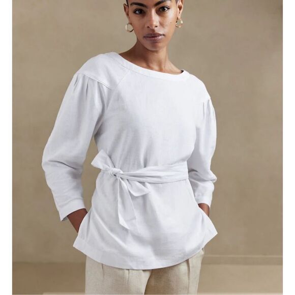 NWT Banana Republic Linen Tie Back Black Split Hem Blouse Small - Picture 15 of 15